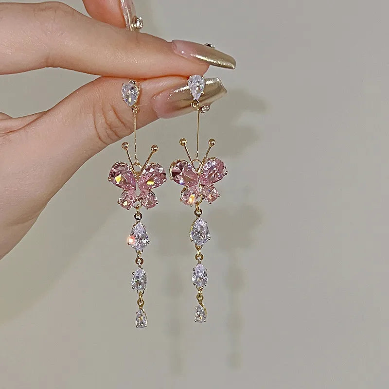 E16 Butterfly Zircon Drop Earrings