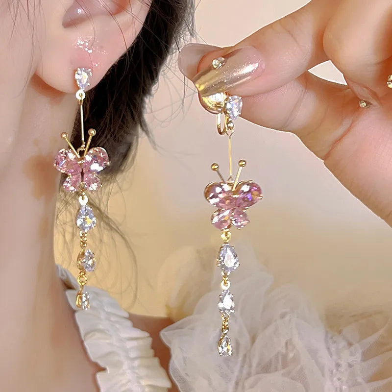 E16 Butterfly Zircon Drop Earrings