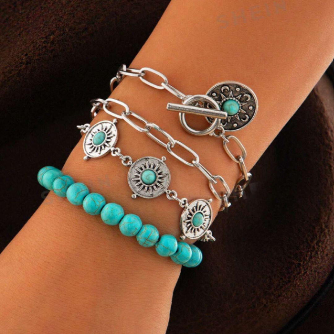 B30 Turquoise Western Style Bracelet Set