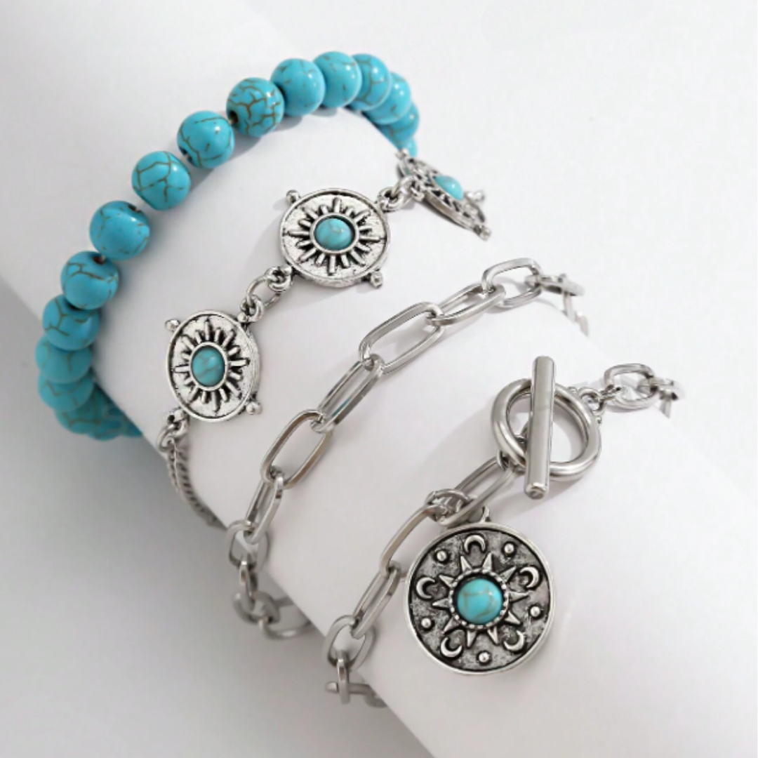 B30 Turquoise Western Style Bracelet Set