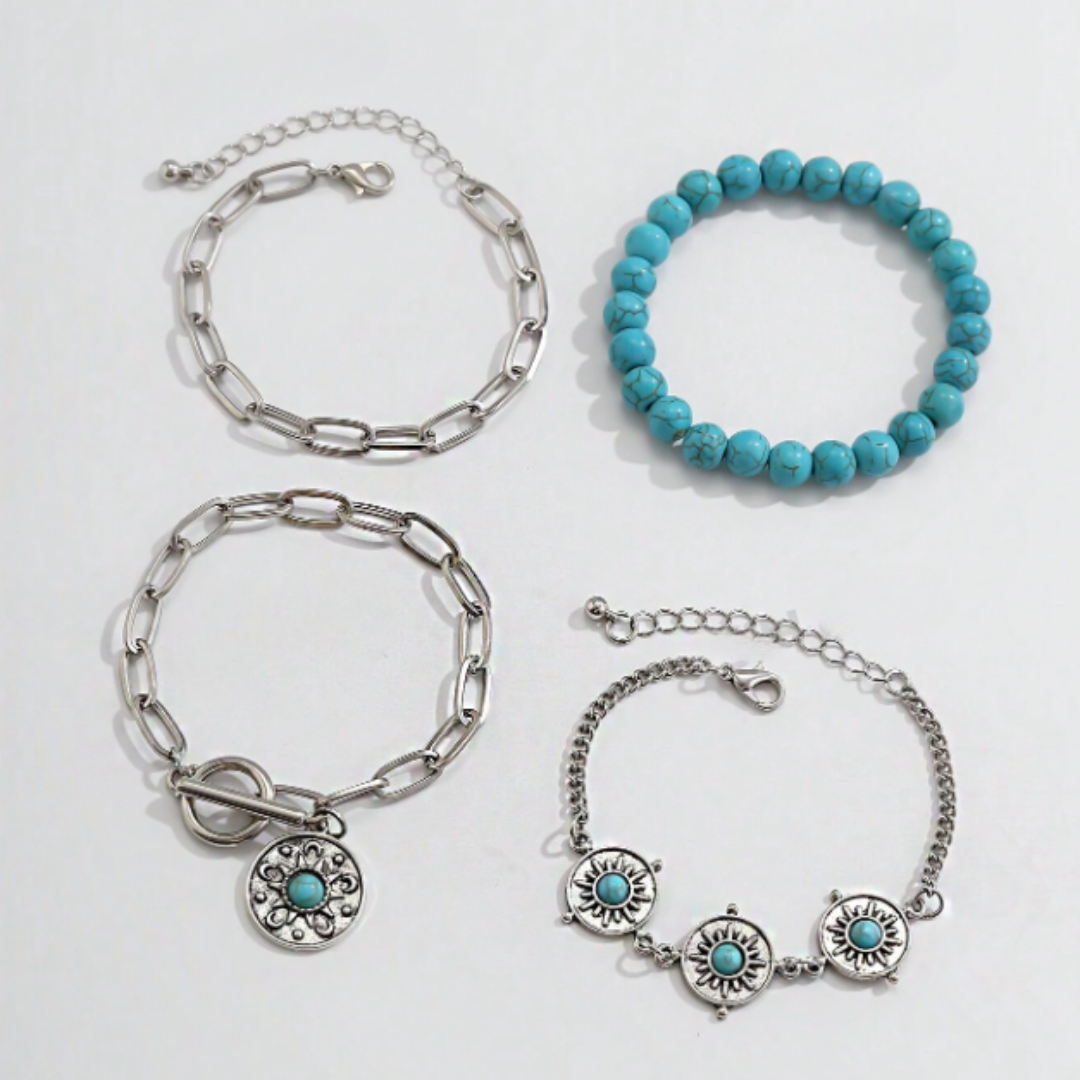 B30 Turquoise Western Style Bracelet Set