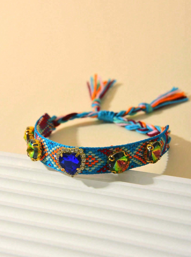 Diamond Heart Braided Bracelet - 3 Available Colors