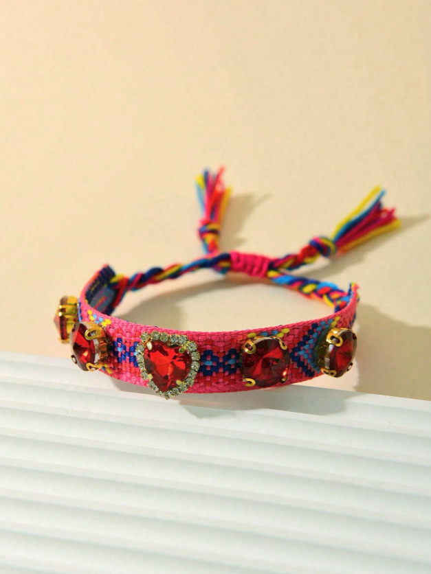 Diamond Heart Braided Bracelet - 3 Available Colors