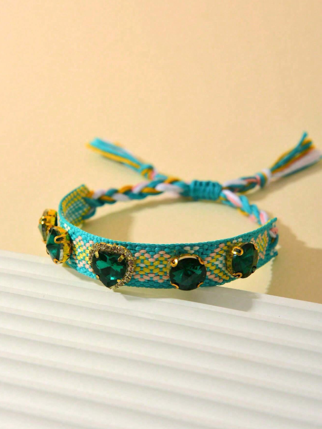 Diamond Heart Braided Bracelet - 3 Available Colors