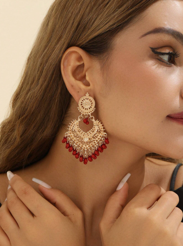 Colored Bead & Tassel Drop Earrings