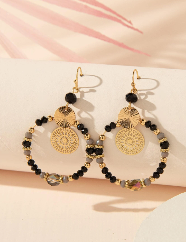 E3 Beaded Round Drop Earrings