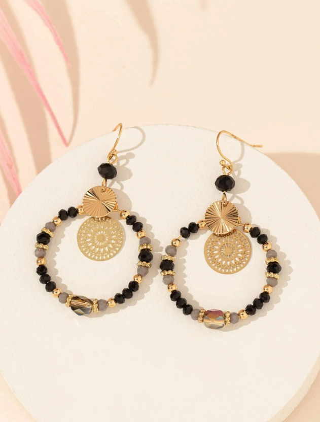 E3 Beaded Round Drop Earrings