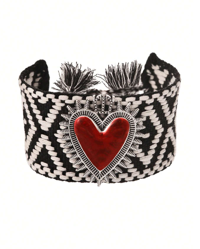 B6 Braided Heart Shaped Tassel Bracelet