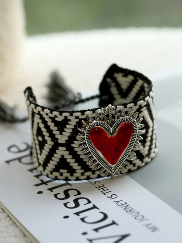 B6 Braided Heart Shaped Tassel Bracelet