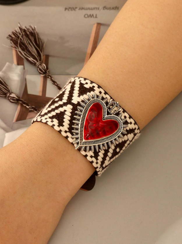 B6 Braided Heart Shaped Tassel Bracelet