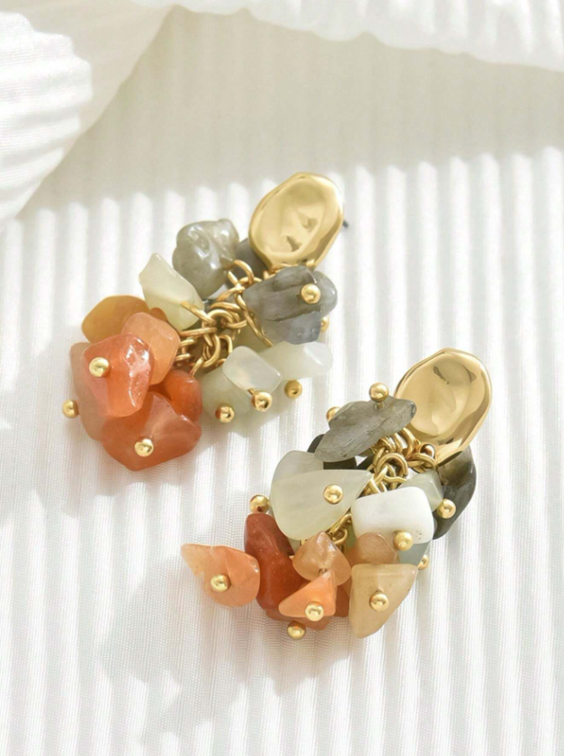 E71 Natural Jade Stone Inlay Earrings