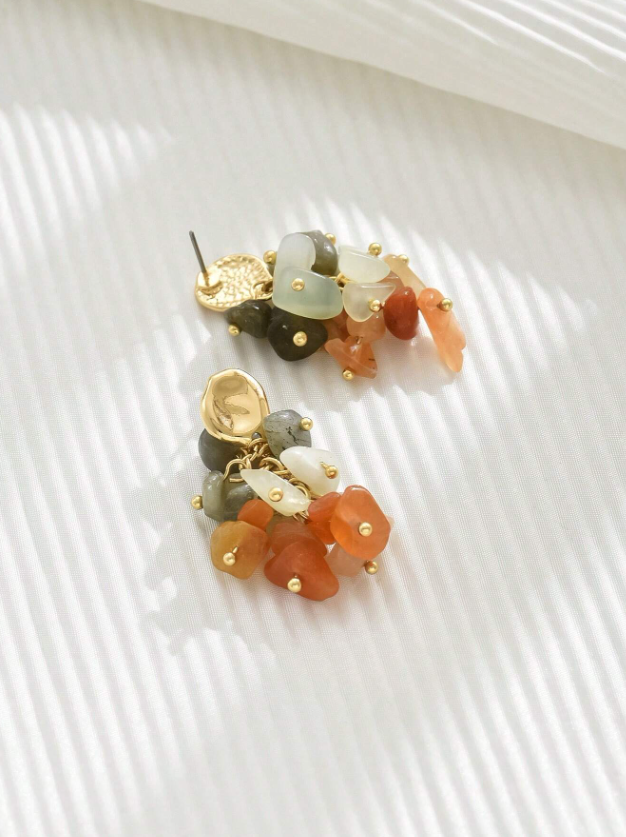 E71 Natural Jade Stone Inlay Earrings