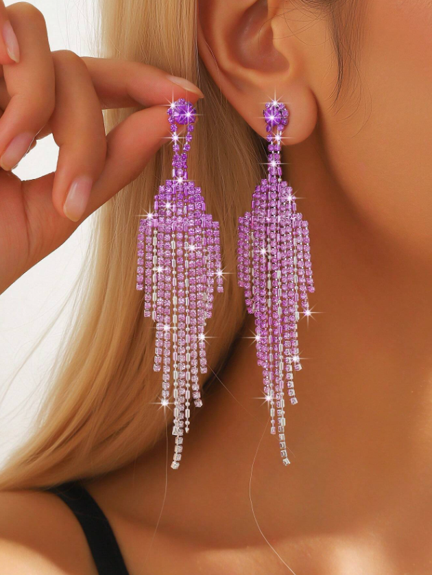 E50 Purple Tassel Earrings