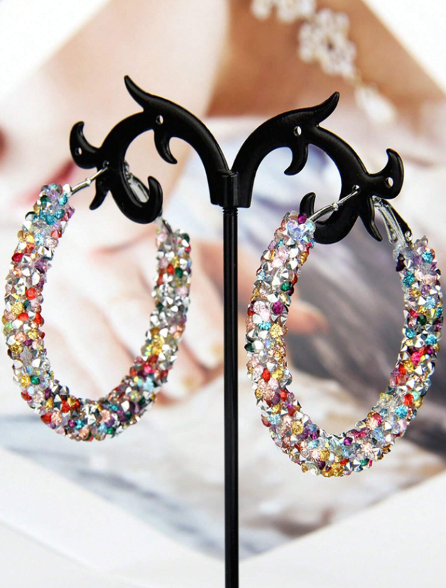 E22 Colorful Crystal Hoop Earrings