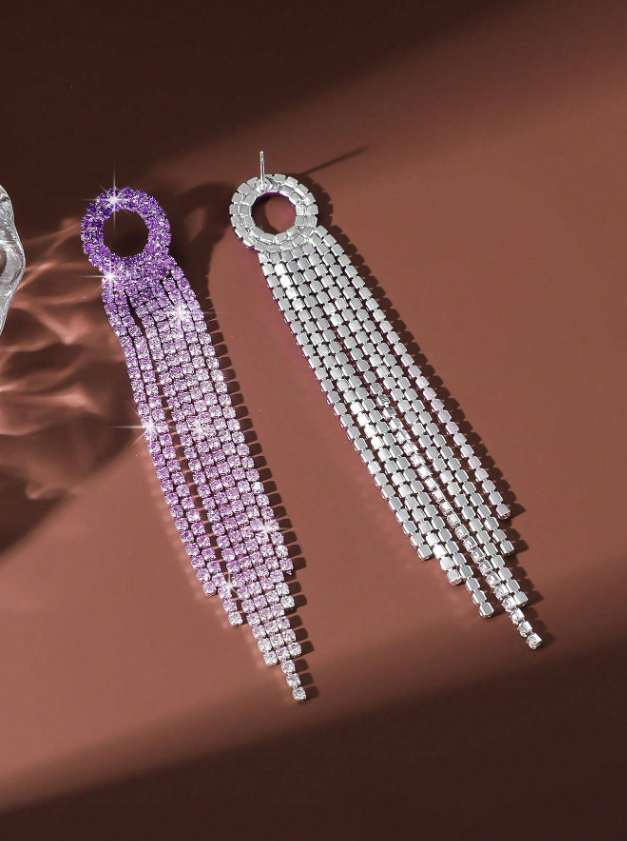 E58 Sparkle Purple Tassel Earrings