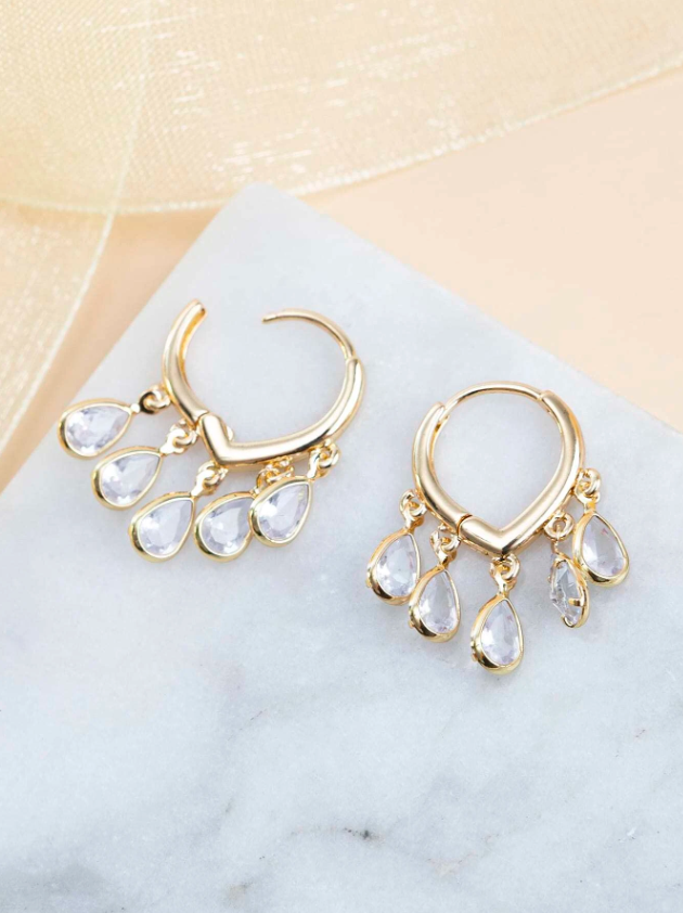E60 Teardrop Zirconia Small Hoop Earrings