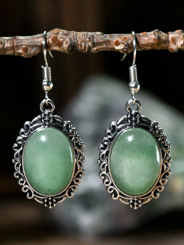 E36 Green Aventurine Natural Stone Pendant Earrings