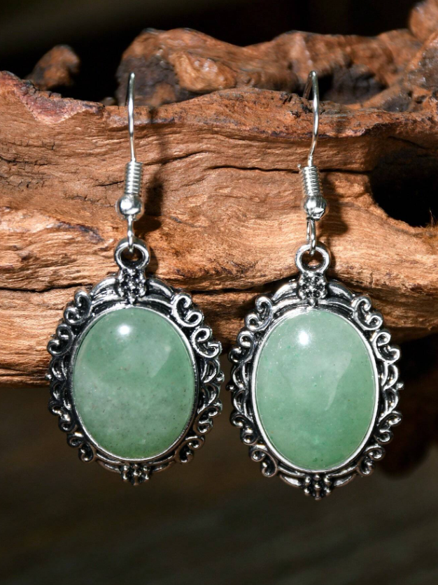 E36 Green Aventurine Natural Stone Pendant Earrings
