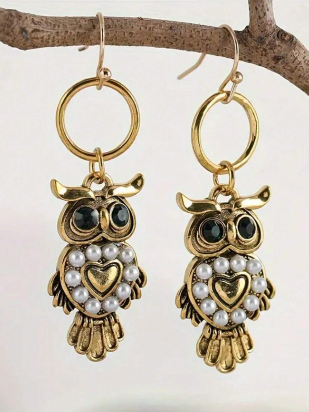 E47 Owl Dangle Earrings