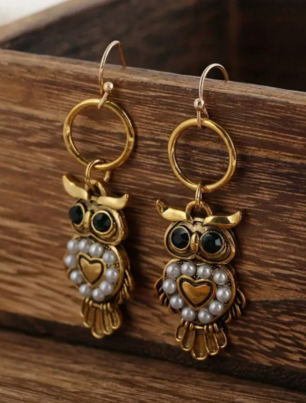 E47 Owl Dangle Earrings