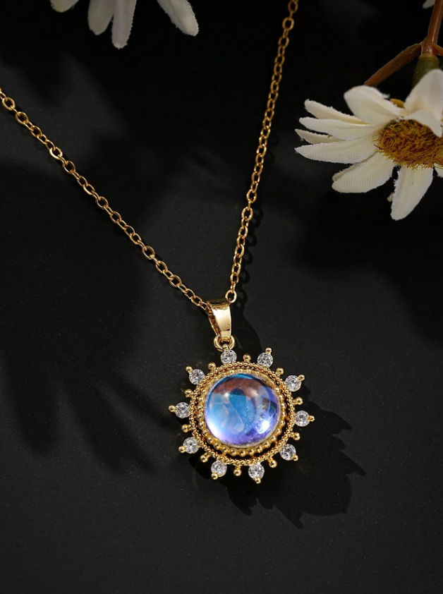N15 Crystal Sun Pendant Necklace