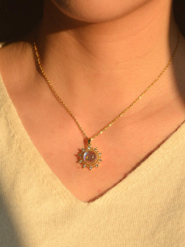 N15 Crystal Sun Pendant Necklace