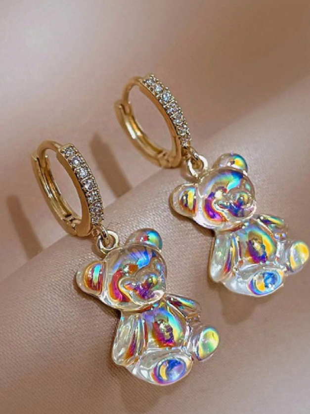 E6 Bear Zirconia Drop Earrings