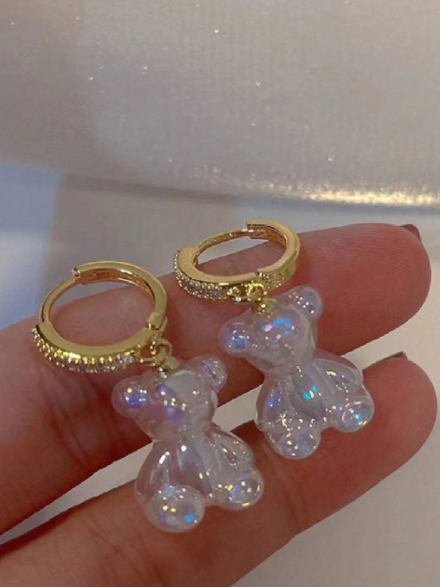 E6 Bear Zirconia Drop Earrings