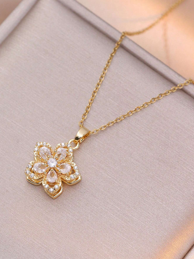 N13 Rotatable Crystal Blossom Pendant Necklace