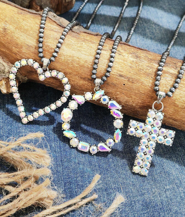 Beaded Glass Pendant Necklace - 3 Available Shapes