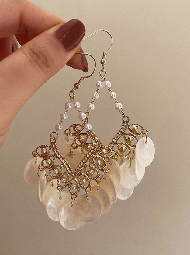 E4 Beaded Shell Tassel Earrings