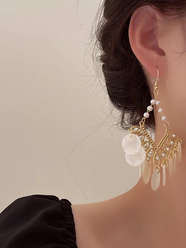 E4 Beaded Shell Tassel Earrings