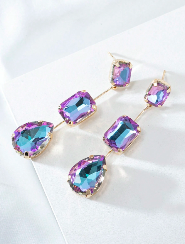 E41 Iridescent Purple Crystal Pendant Earrings