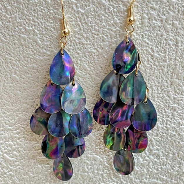 E44 Natural Abalone Shell Iridescent Earrings