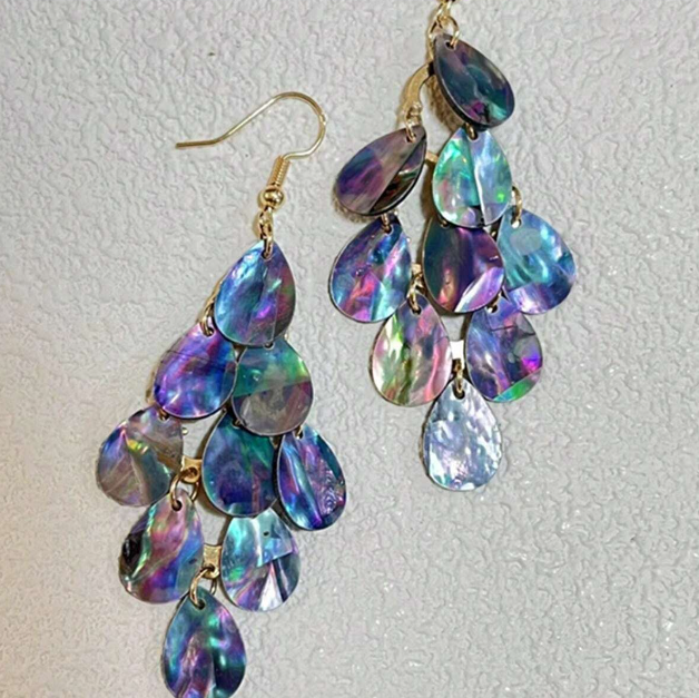 E44 Natural Abalone Shell Iridescent Earrings
