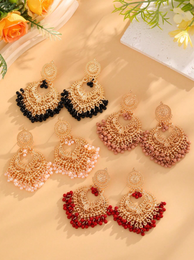 Colored Bead & Tassel Drop Earrings