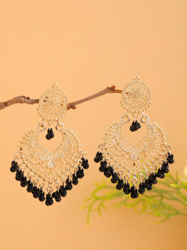 Colored Bead & Tassel Drop Earrings