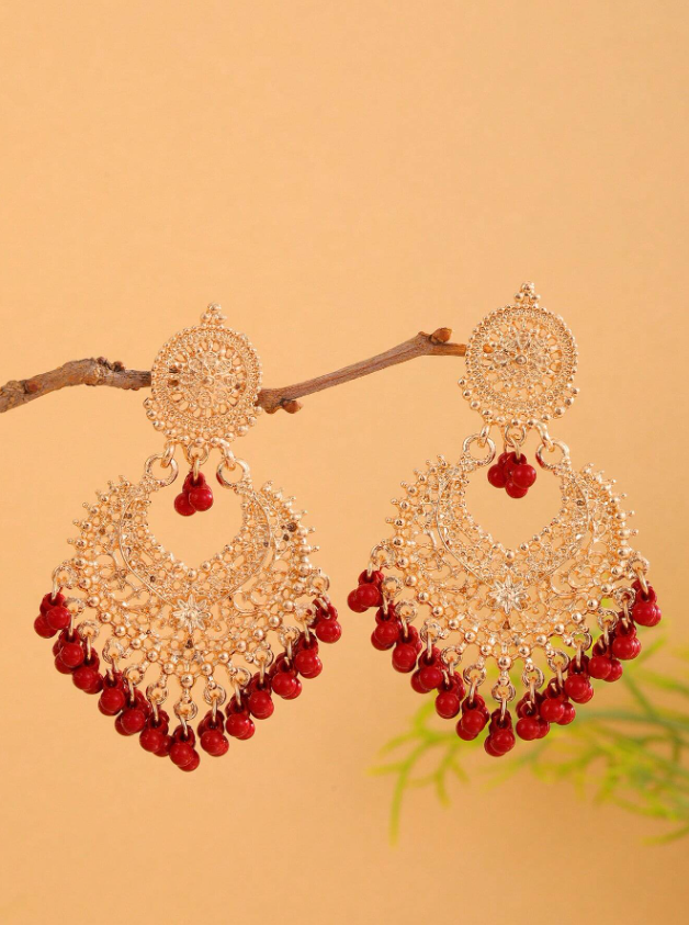 Colored Bead & Tassel Drop Earrings