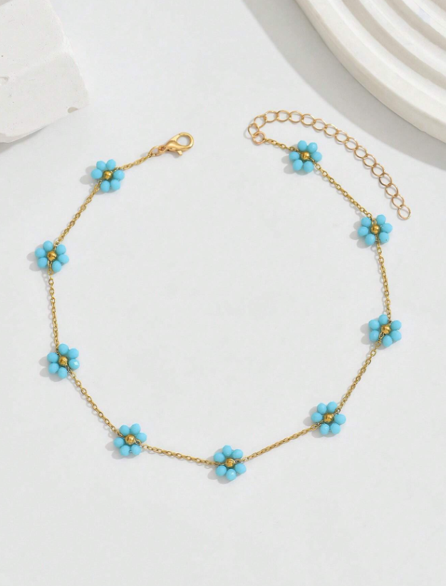 N22 Blue Flowers Pendant Necklace