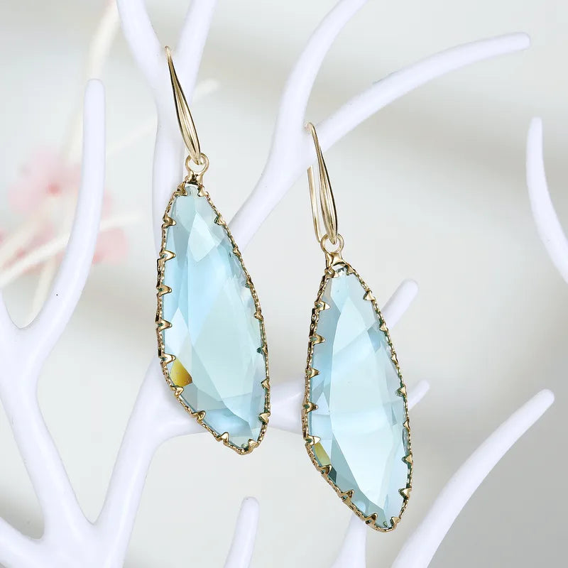 E9 Blue Long Drop Crystal Earrings