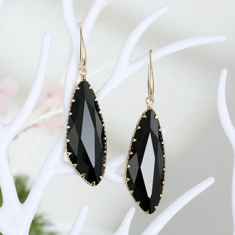 E14 Black Long Drop Crystal Earrings