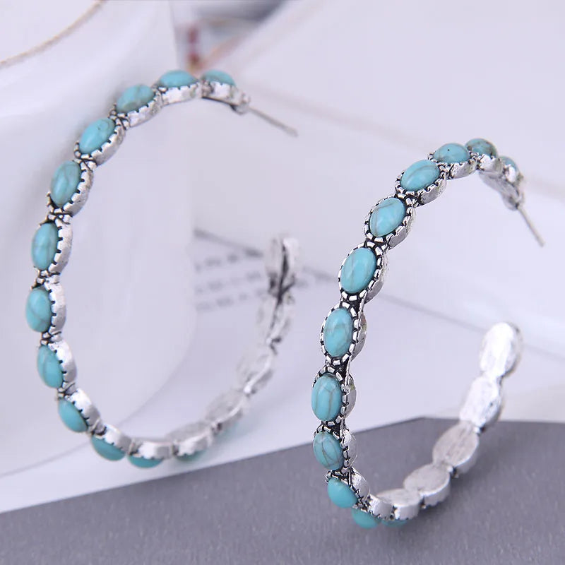 E42 Metal Inlaid Turquoise Earrings