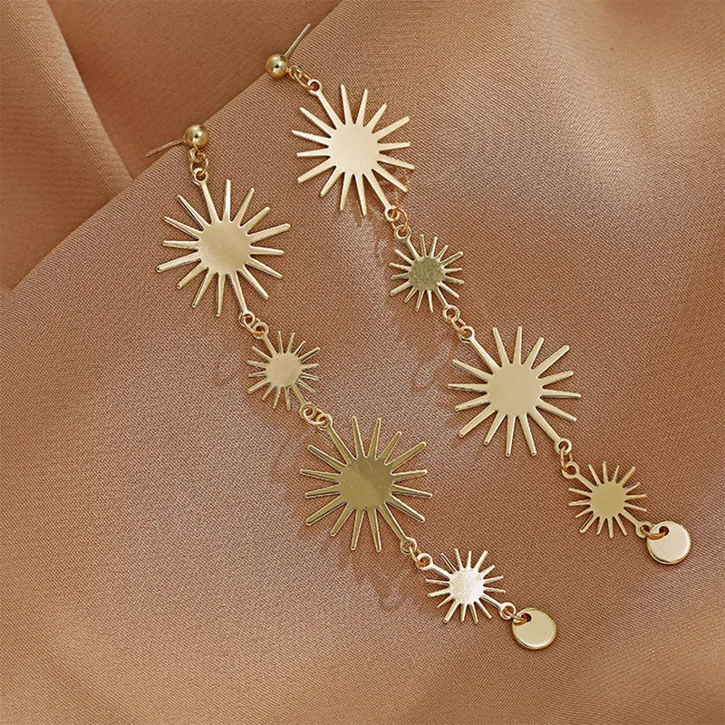 E35 Golden Sun Long Earrings
