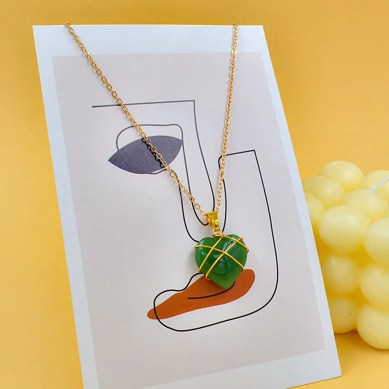 N1 Green Heart Shape Crystal Pendant Necklace