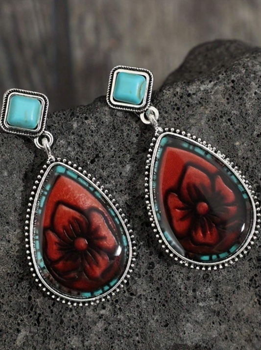 E51 Resin Cacti & Teardrop Turquoise Dangle Earrings