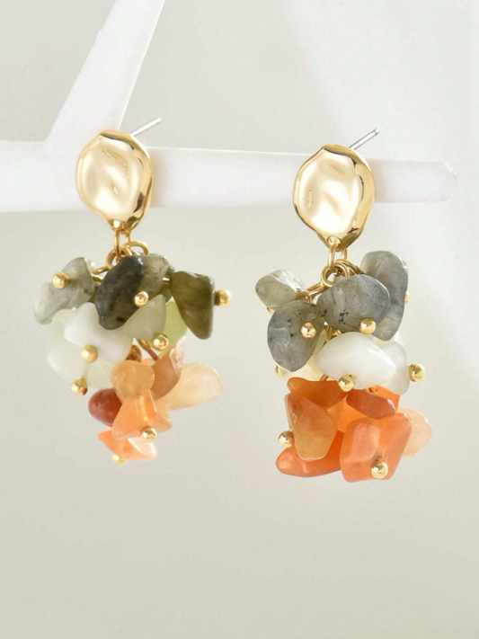 E71 Natural Jade Stone Inlay Earrings