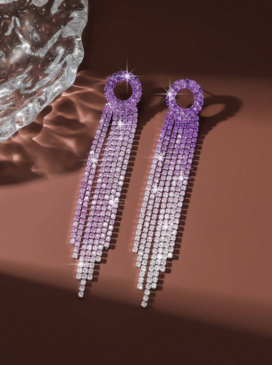 E58 Sparkle Purple Tassel Earrings