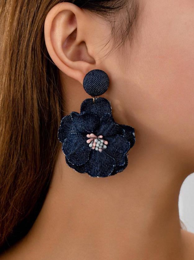 E31 Floral Denim Earrings