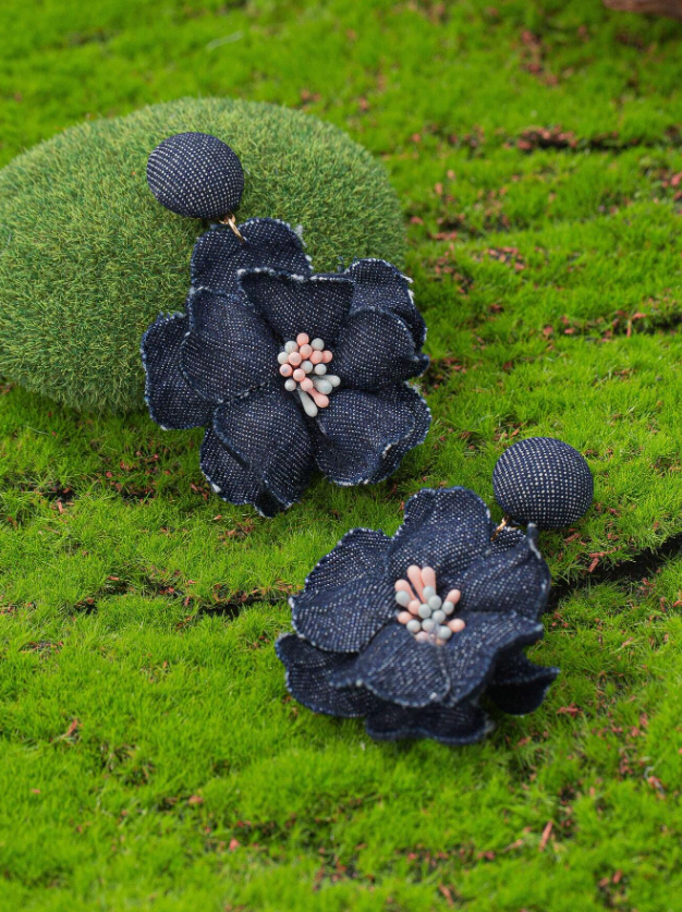 E31 Floral Denim Earrings