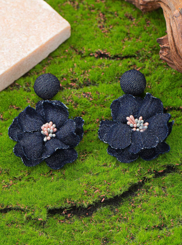 E31 Floral Denim Earrings